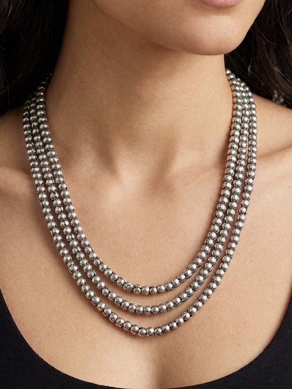 Silpada Retired N1108 Sterling Silver Triple Strand Toggle Necklace 17” to 18”